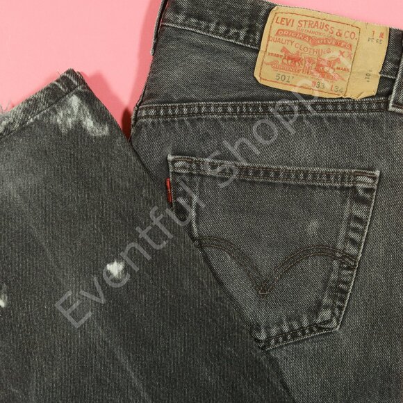 Levi's Other - Vintage Levis 501 Jeans Mens 33 Black Original Fit Bleached Marked Faded 90s